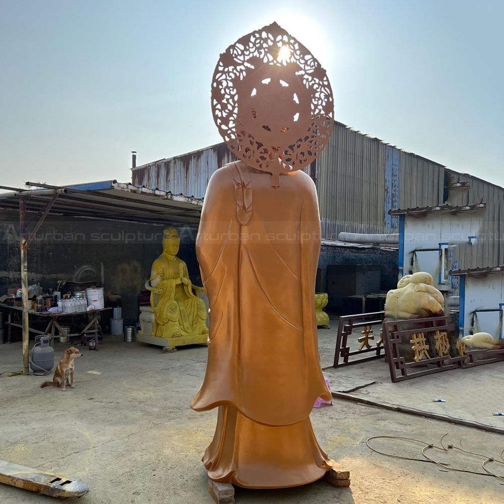 Tall Buddha Garden Statue bronze back view