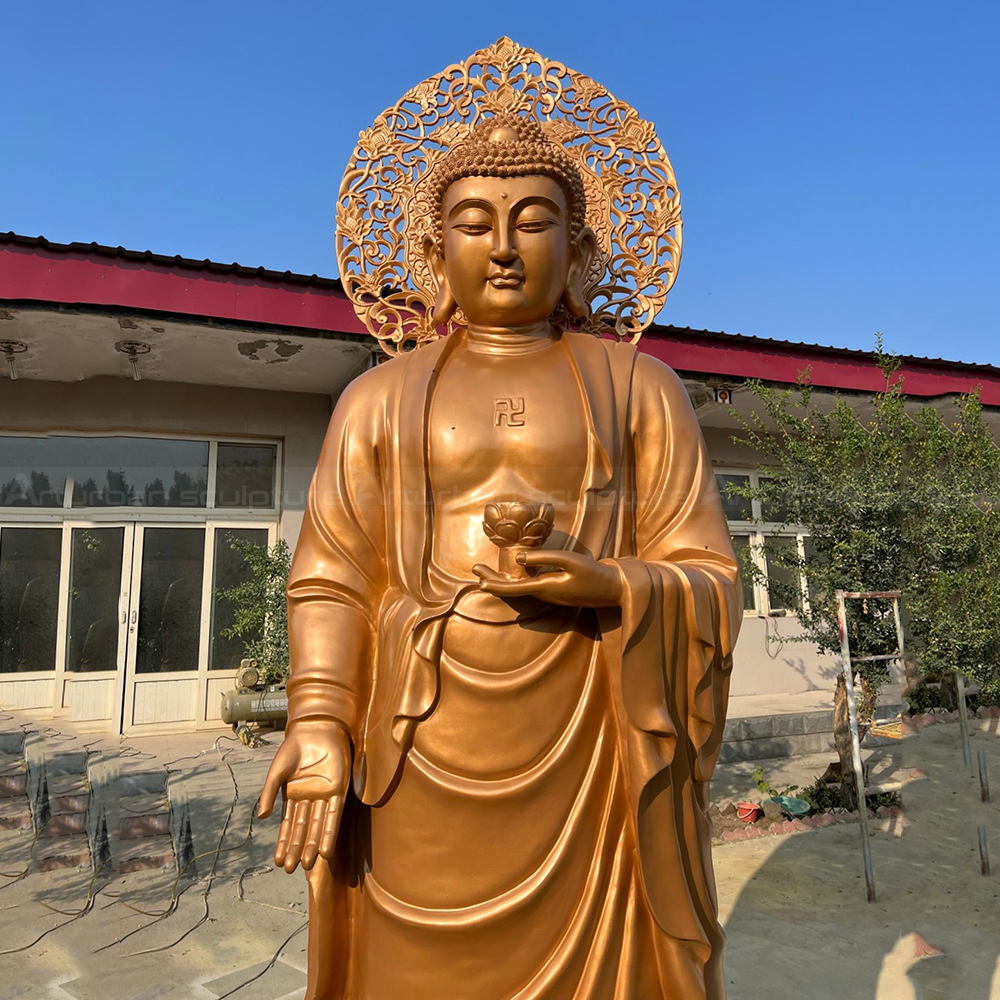 Tall Buddha Garden Statue bronze close view