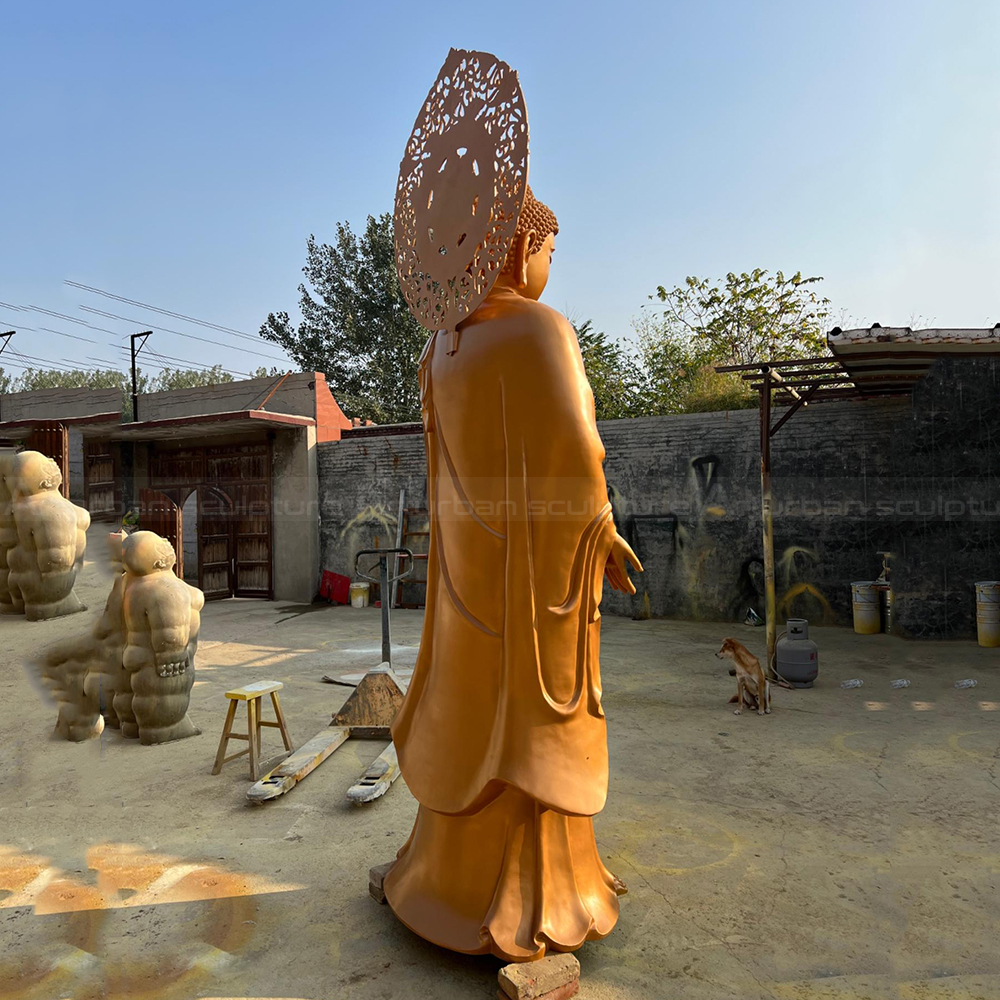 Tall Buddha Garden Statue bronze rear halo