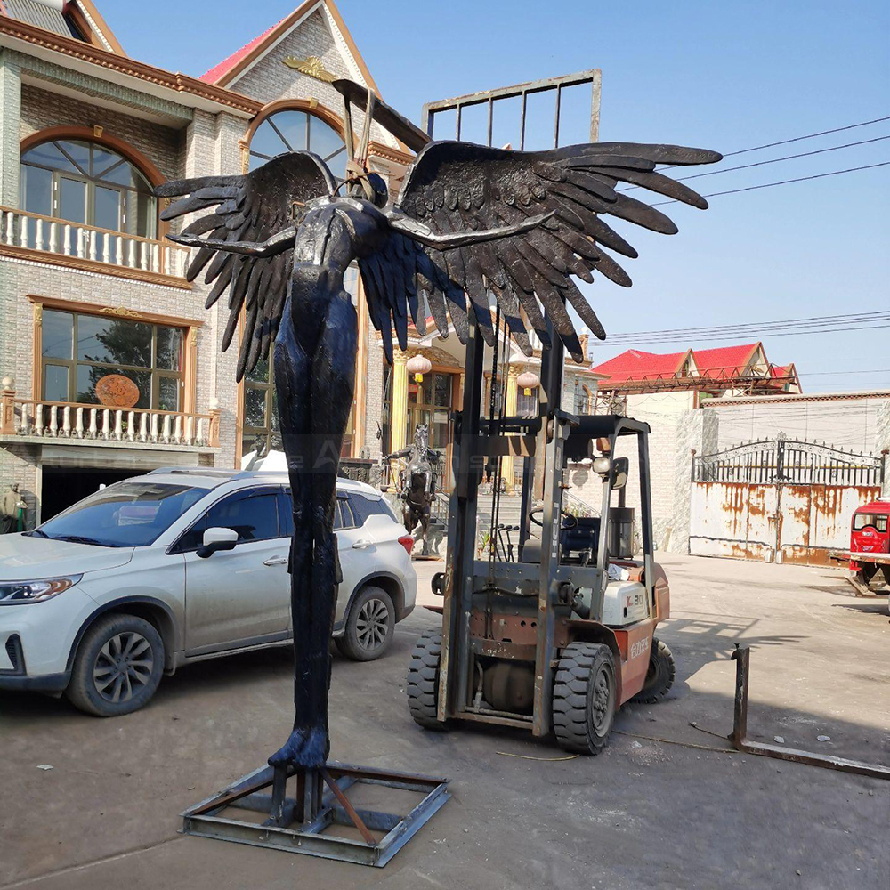 Winged Figure Sculpture bronze front workshop view