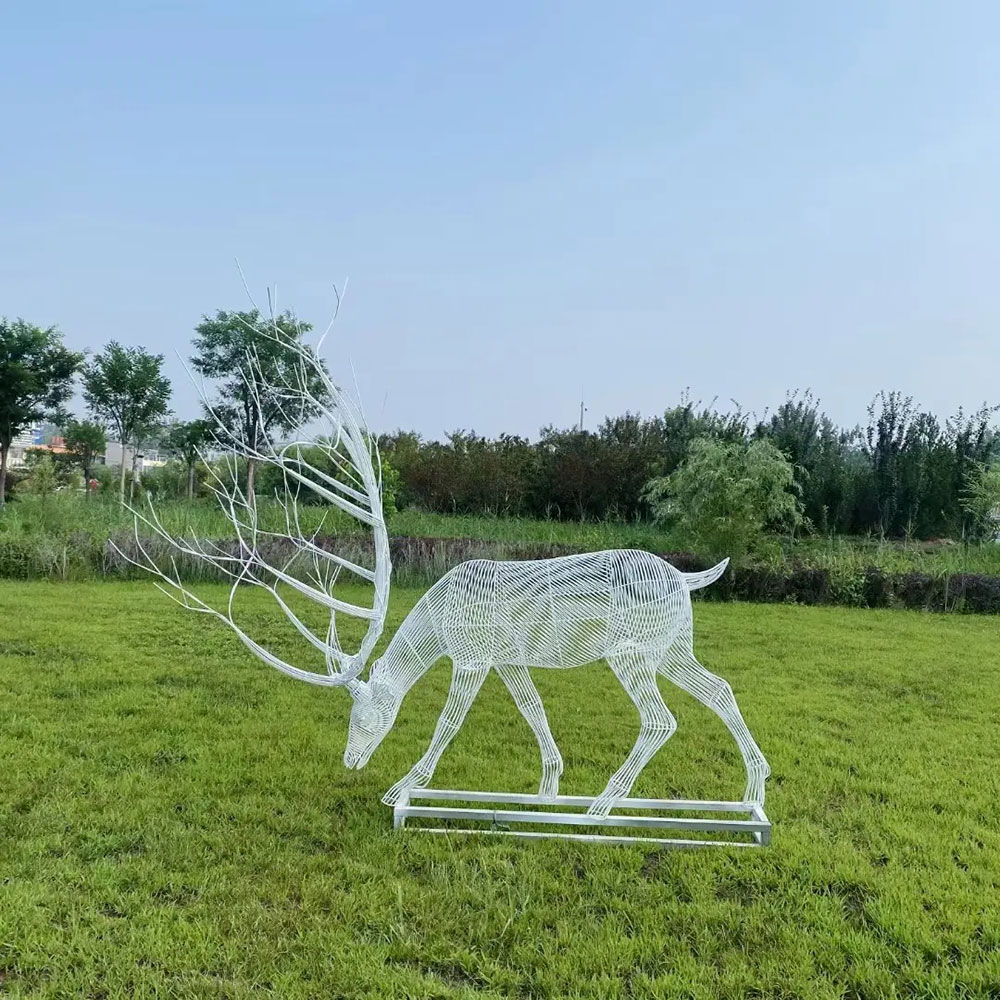 Wire Deer Statue bending down to graze