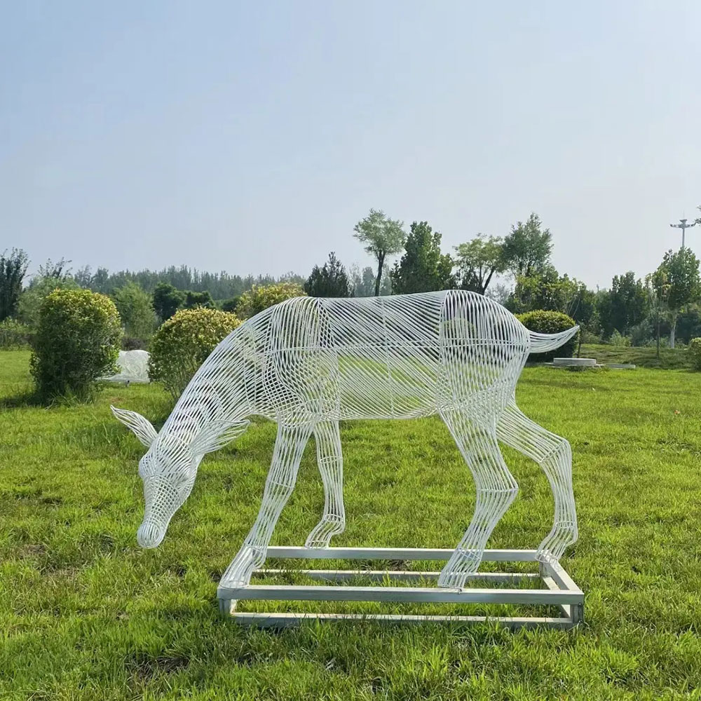 Wire Deer Statue grazing in outdoor setting