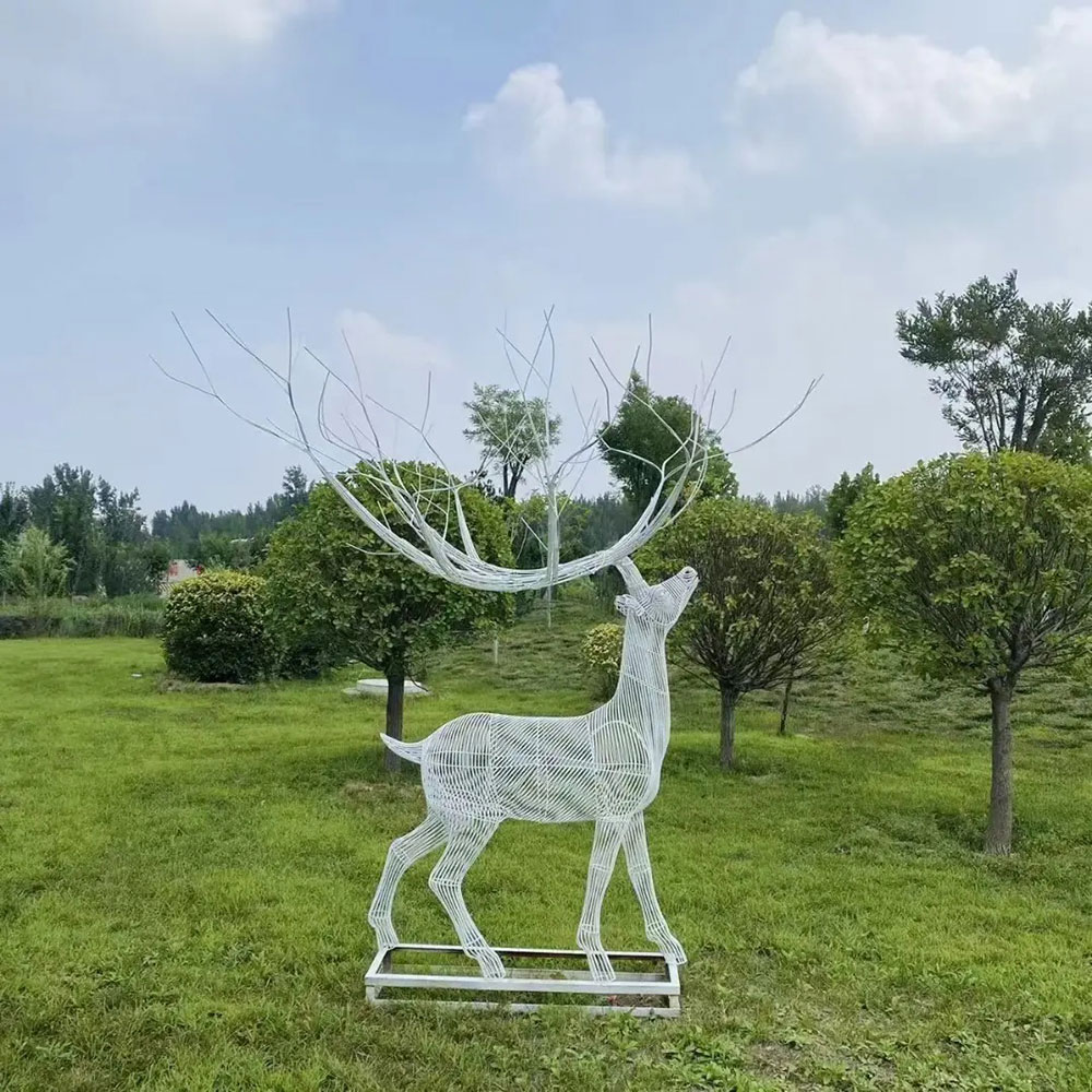 Wire Deer Statue with tall branching antlers