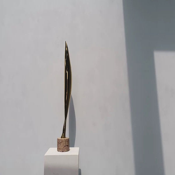6 Polished brass modern abstract sculpture with pedestal