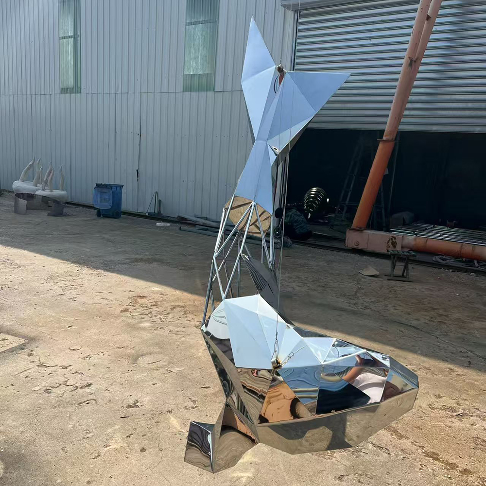 Abstract Whale Art Sculpture with Stainless Steel Tail