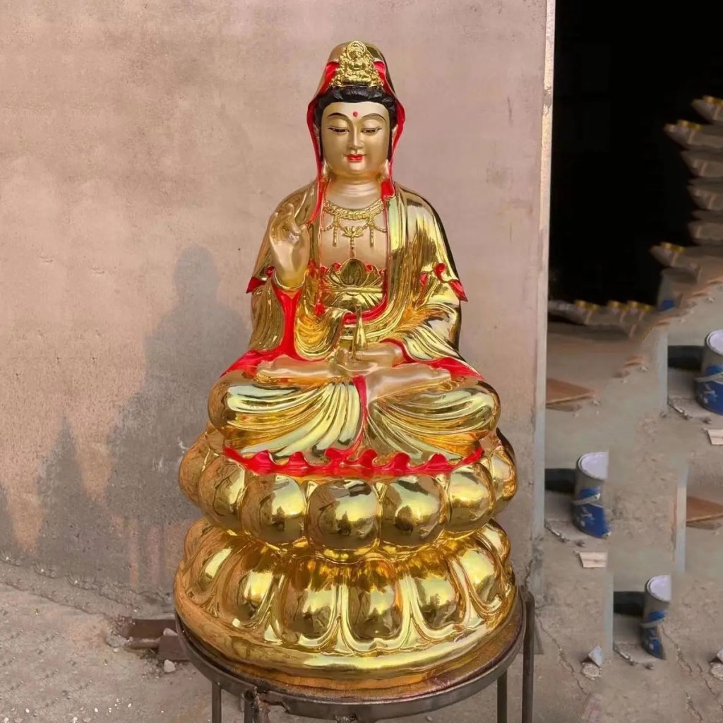 Bronze Chinese Goddess of Mercy Statue with Lotus