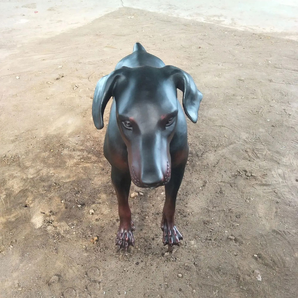 Bronze Doberman Yard Statue with Dark Patina