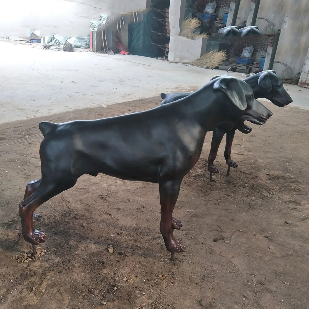 Bronze Doberman Yard Statue with Drooping Ears