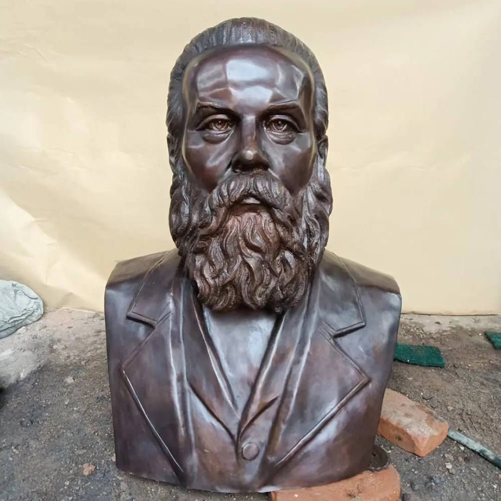Bronze Friedrich Engels Bust with Detailed Beard