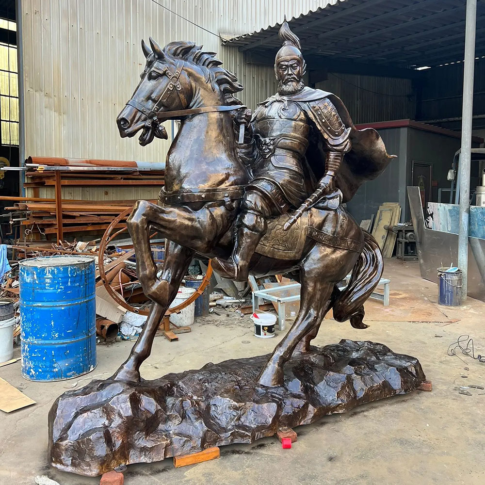 Bronze General on Horse Sculpture Raising Hoof