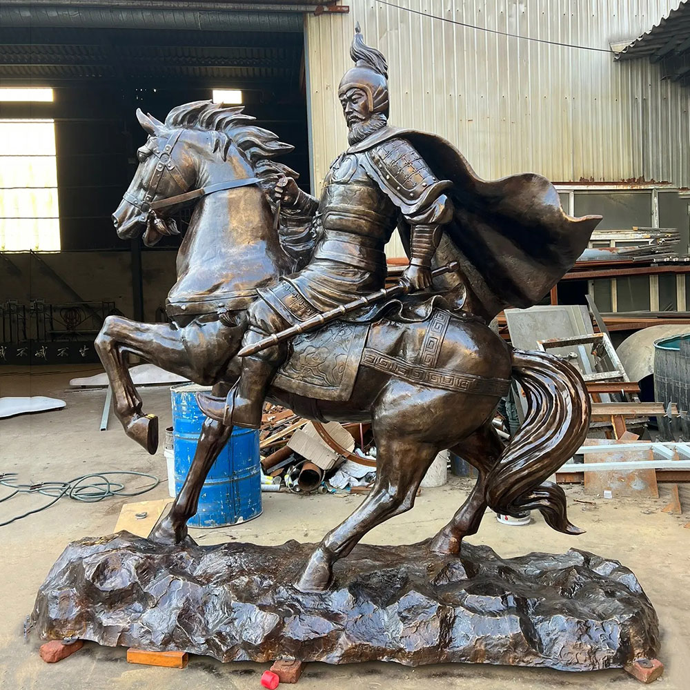 Bronze General on Horse Sculpture Rocky Base