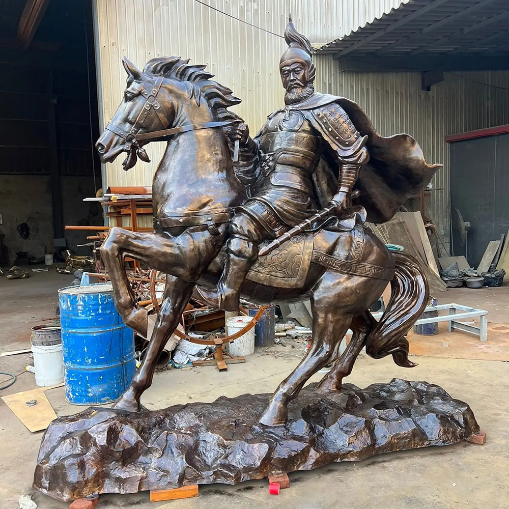 Bronze General on Horse Sculpture with Armor