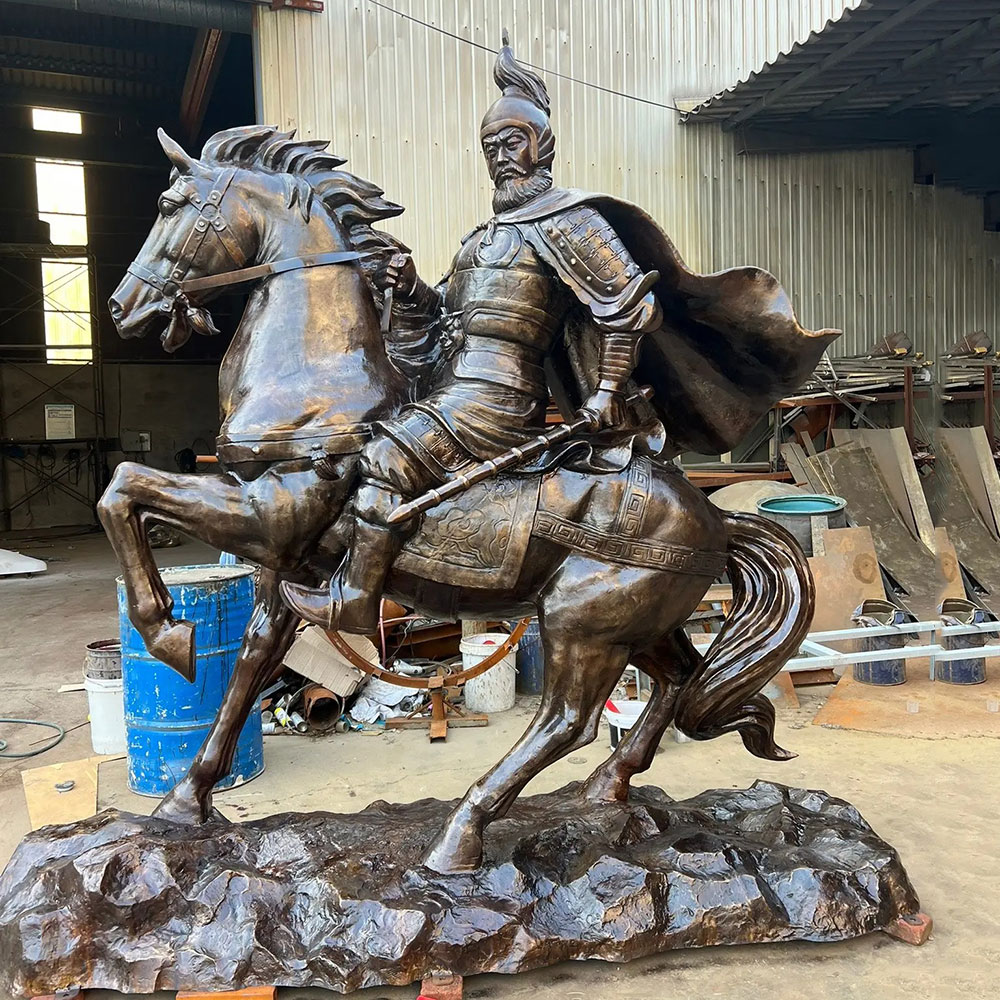 Bronze General on Horse Sculpture with Cape