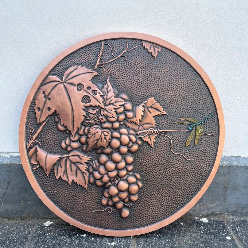Bronze Grape Relief with Vine Leaves and Dragonfly