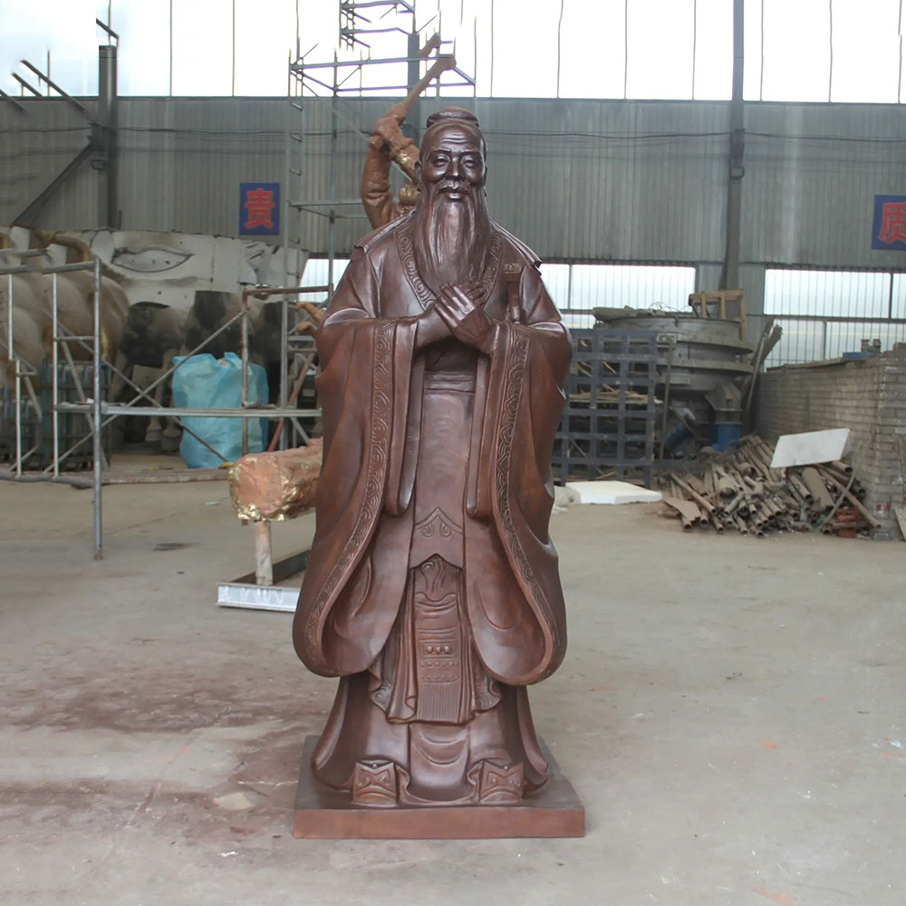 Bronze Life Size Confucius Statue in Traditional Robes
