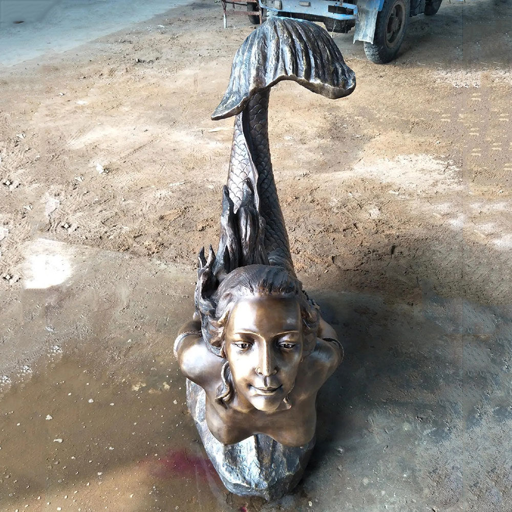 Bronze Mermaid Lying Down Statue with Raised Tail