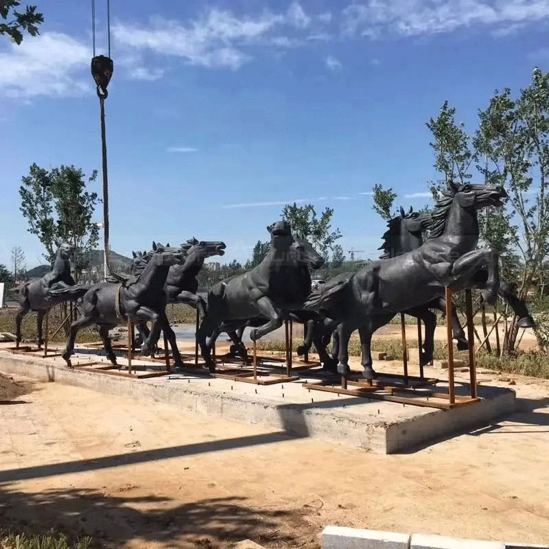 Bronze Running Horse Statue Group in Motion