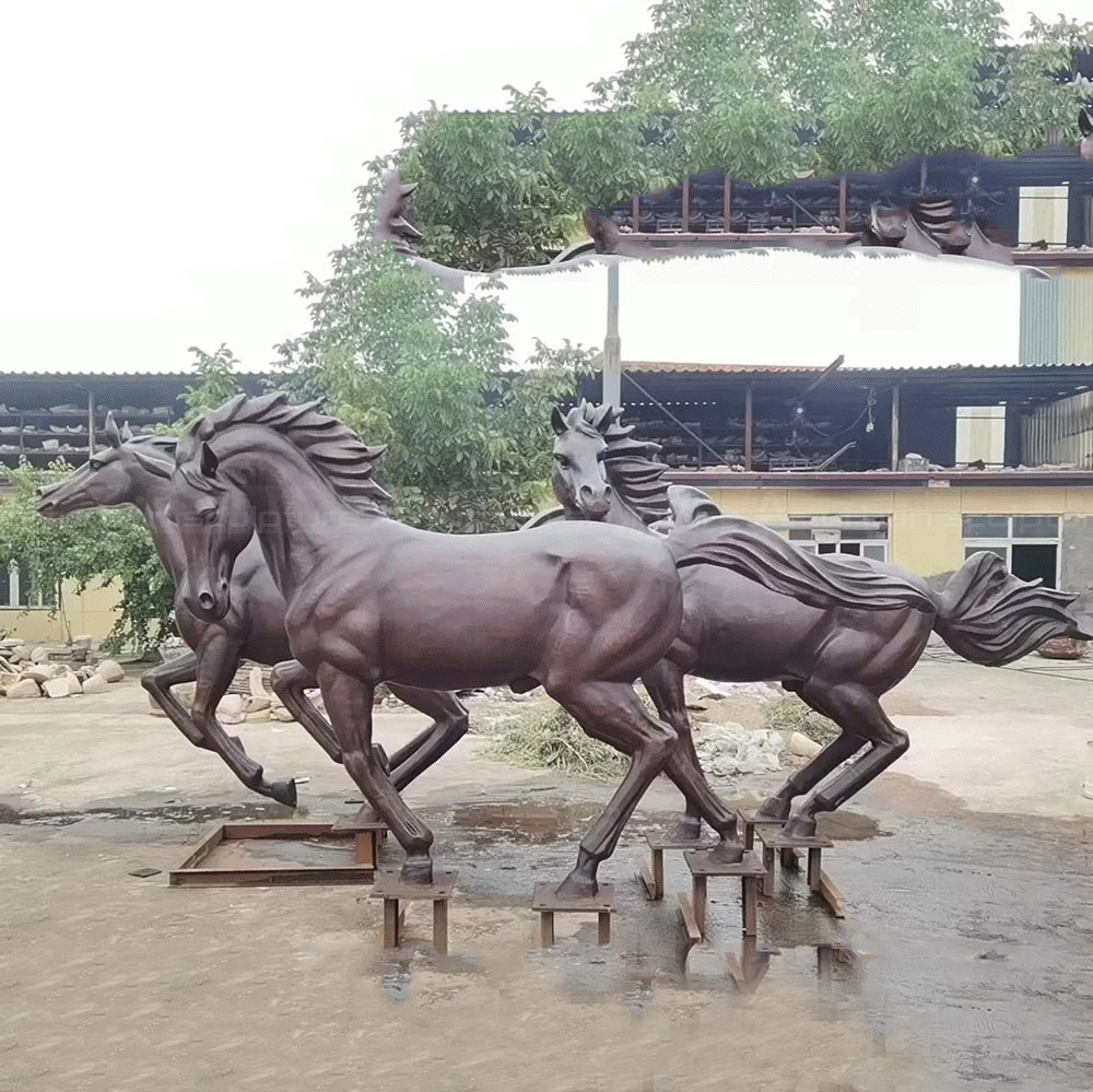 Bronze Running Horse Statue Group with Flowing Manes