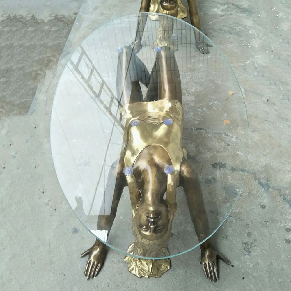 Bronze Woman Sculpture Coffee Table Arched Figure