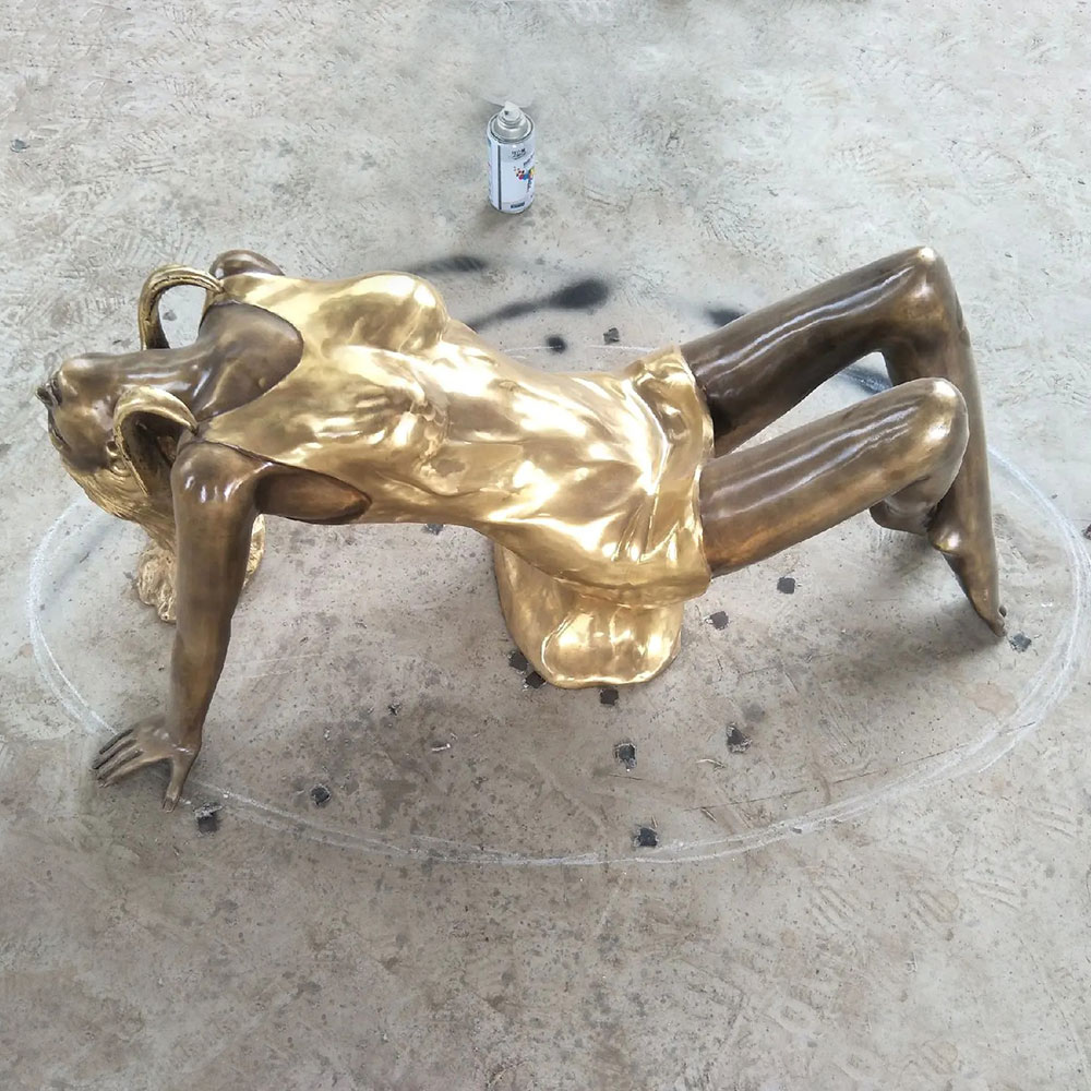 Bronze Woman Sculpture Coffee Table Curved Body