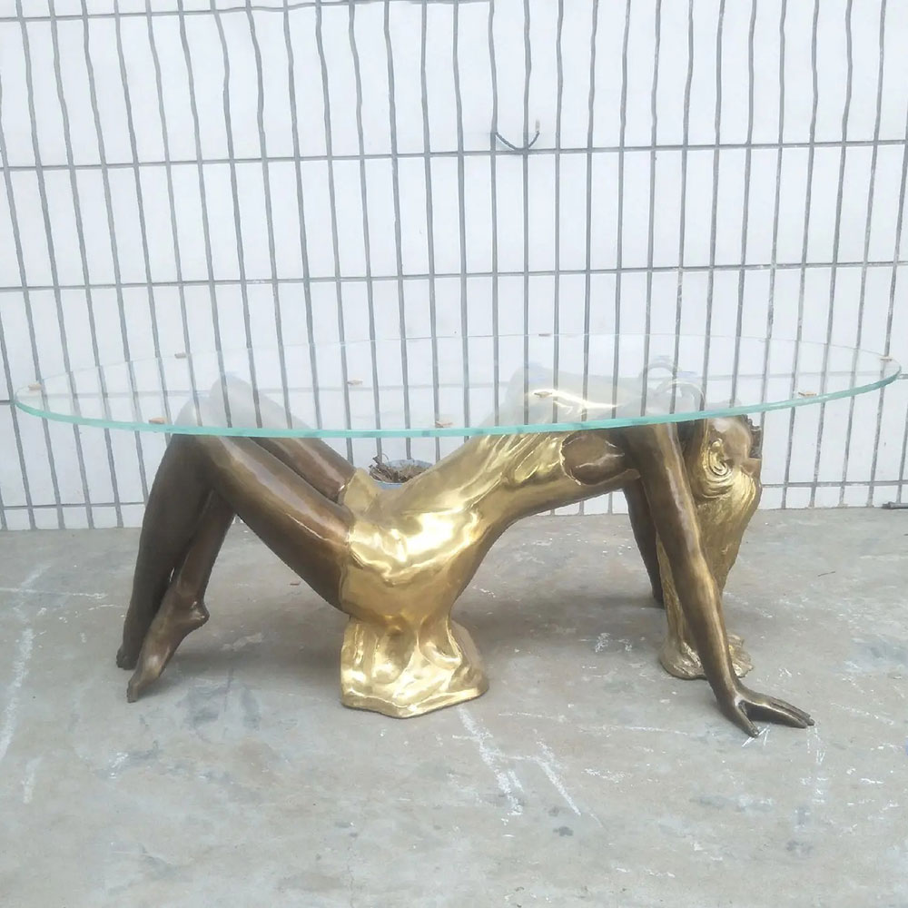 Bronze Woman Sculpture Coffee Table Side Profile