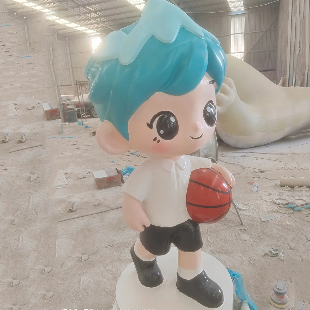 Cartoon Boy Statue with Fiberglass Sports Design