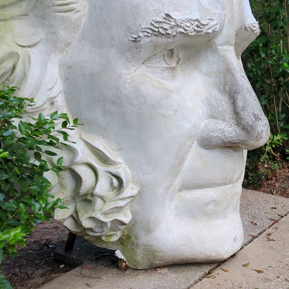 Closeup of giant concrete Houston facial features