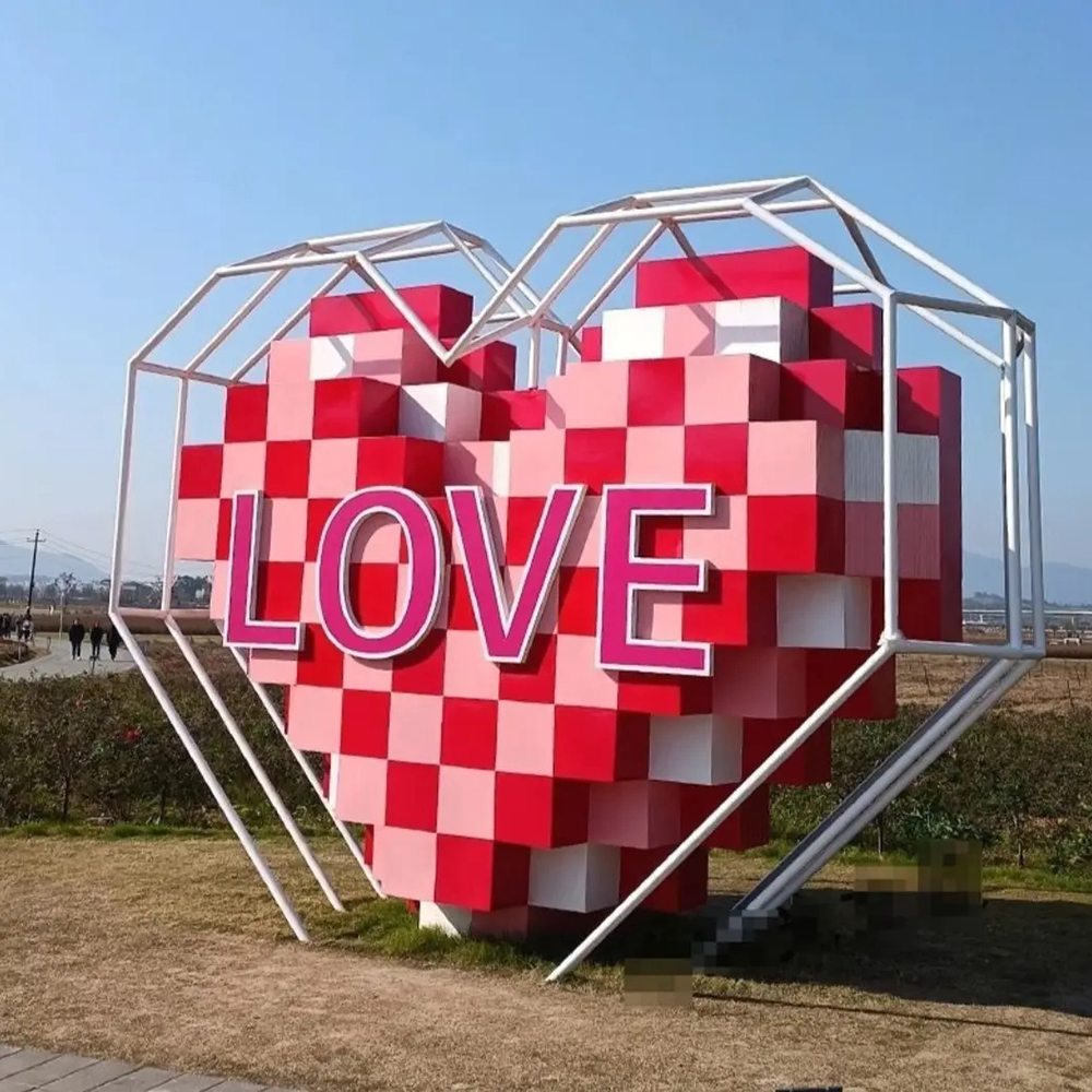 Colorful stainless steel Love Heart Sculpture with lettering