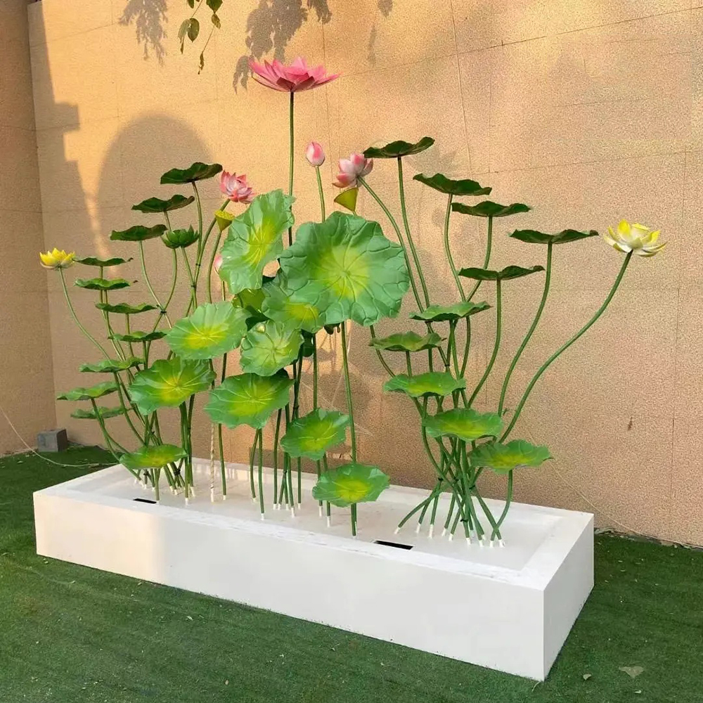 Colorful stainless steel lotus flower garden sculpture