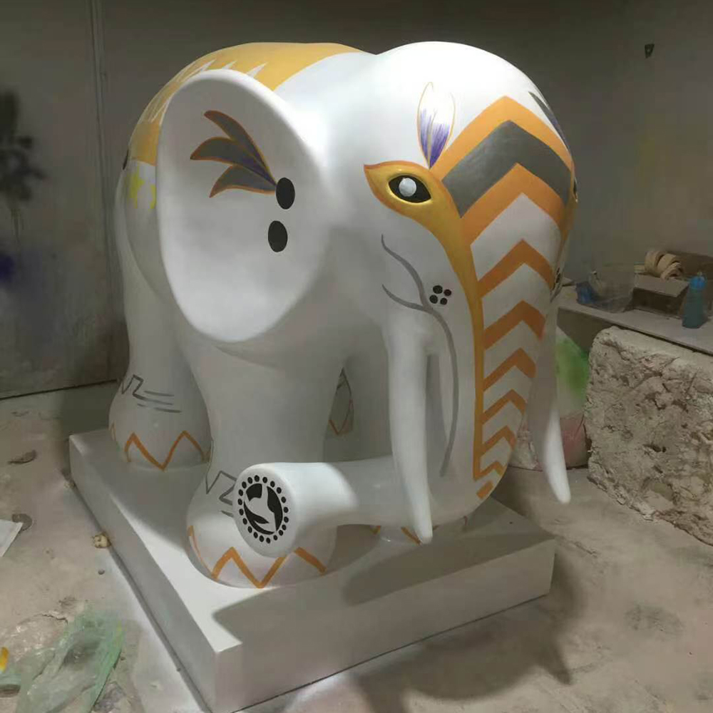 Colourful Elephant Sculpture with Fiberglass Painted Patterns