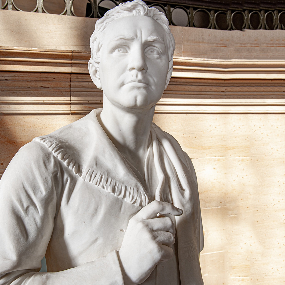 Detailed marble portrait of young Sam Houston