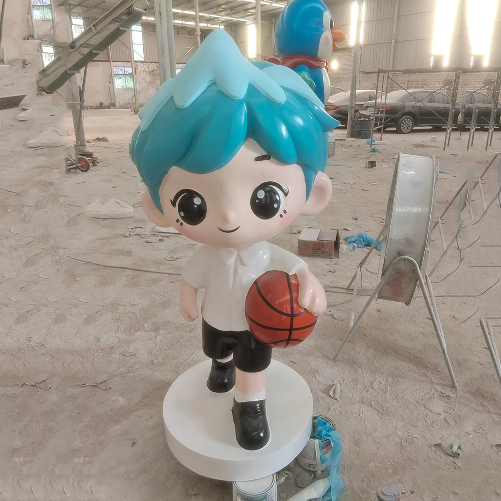 Fiberglass Cartoon Boy Statue Holding Orange Basketball