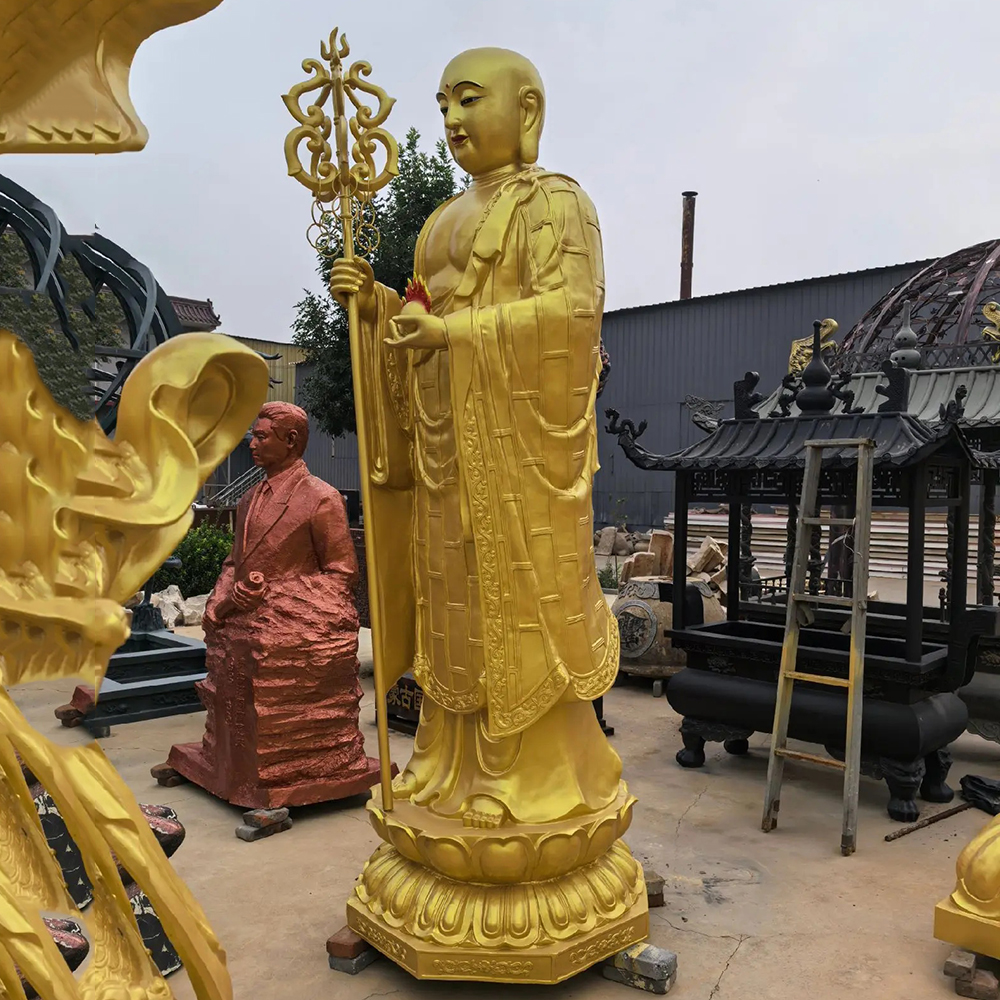 Fiberglass Ksitigarbha Bodhisattva Sculpture on lotus pedestal