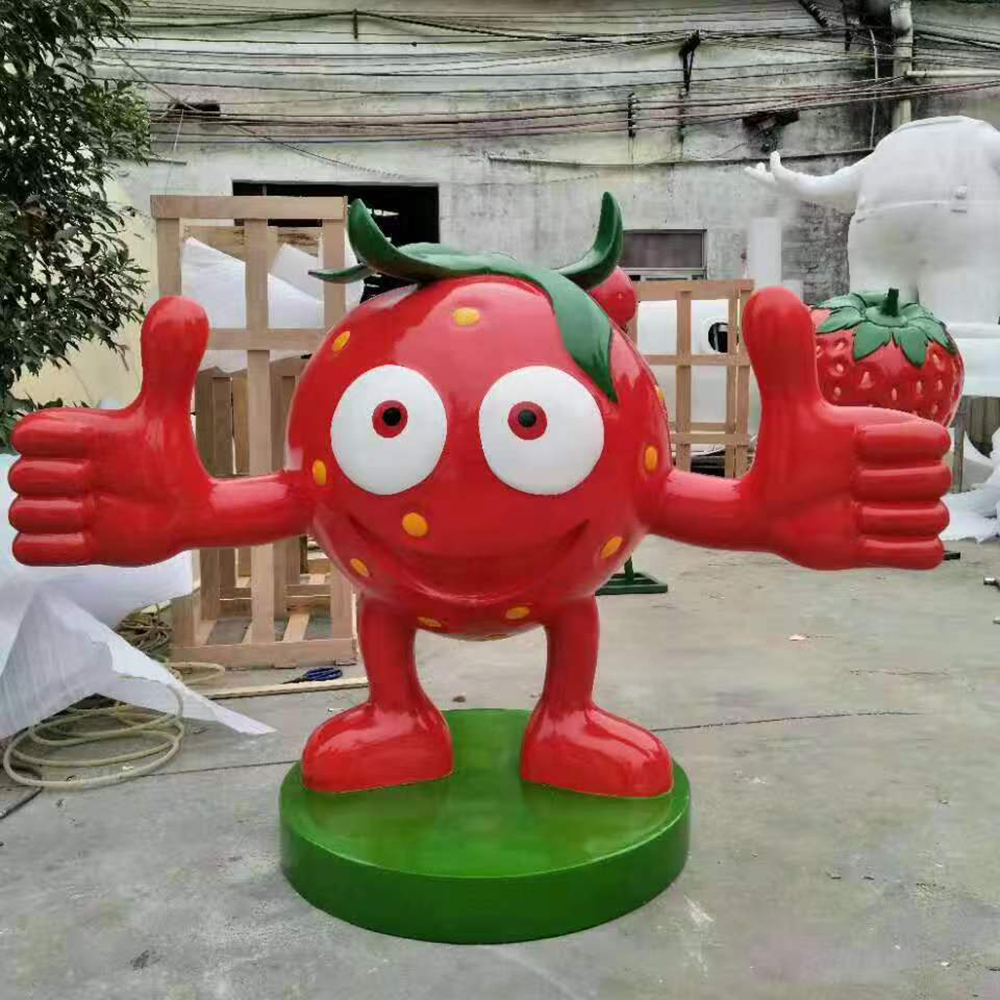 Fiberglass Strawberry Character Sculpture with Thumbs Up