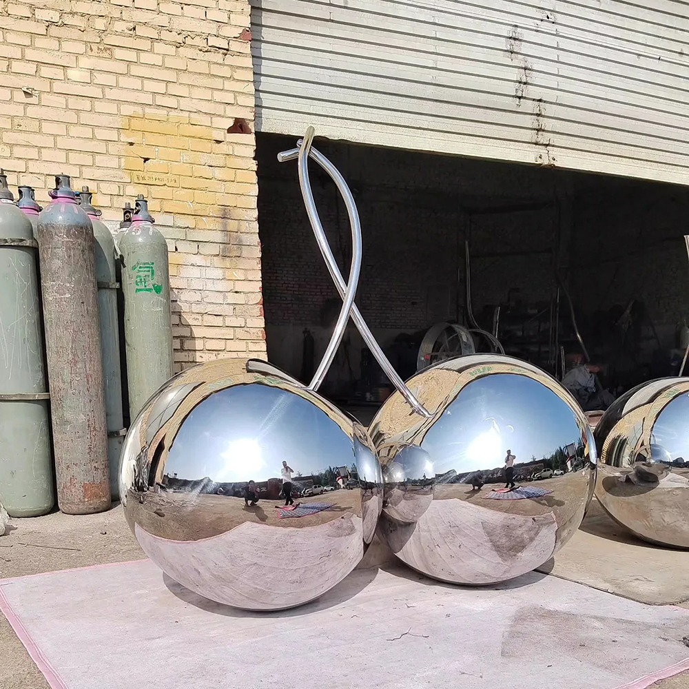 Giant Cherry Sculpture in Mirror Polished Stainless Steel