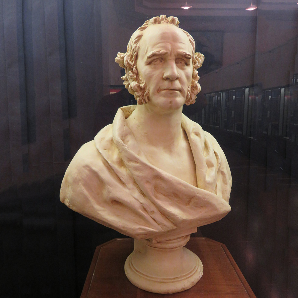 Historic Sam Houston bust with draped shoulders