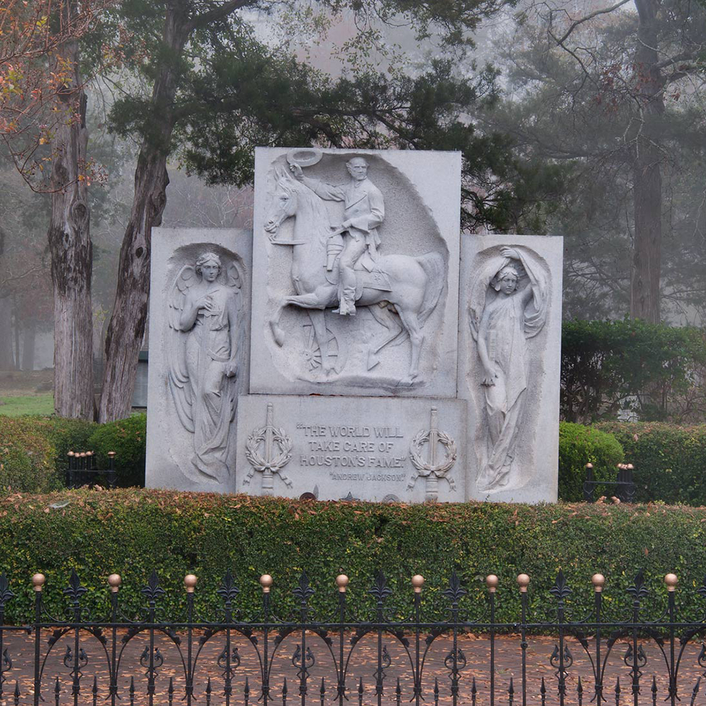 Historic Sam Houston grave monument behind fence