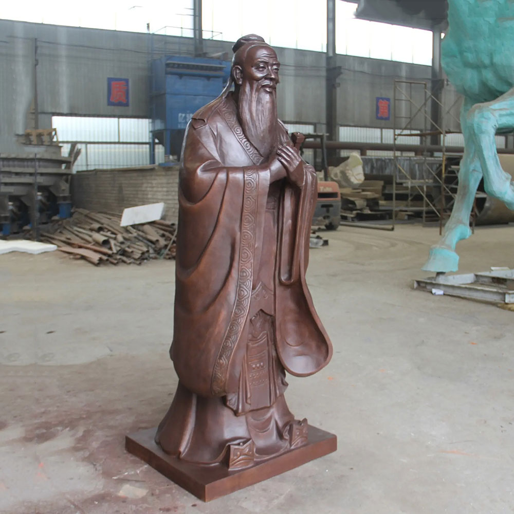 Life Size Bronze Confucius Statue with Clasped Hands