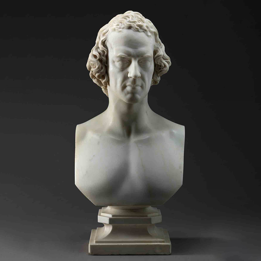 Marble Alfred Lord Tennyson Bust with Curly Hair