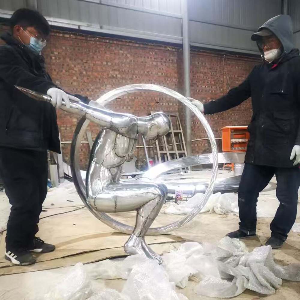 Metal Sculpture Human Figure Stainless Steel Welding Stage