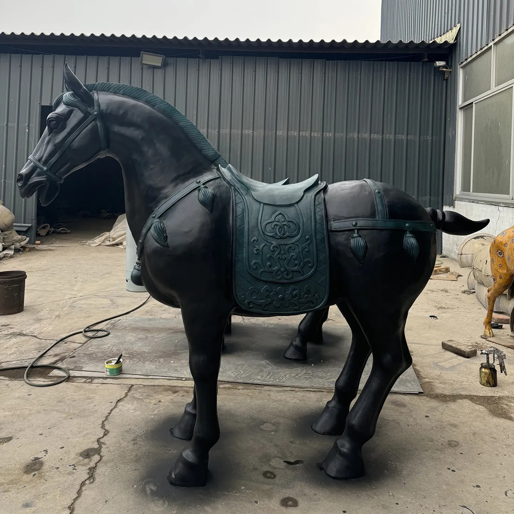 Oriental Horse Statue with Antique Bronze Finish