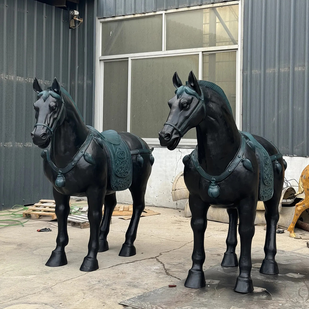 Oriental Horse Statue with Ornate Bronze Saddle