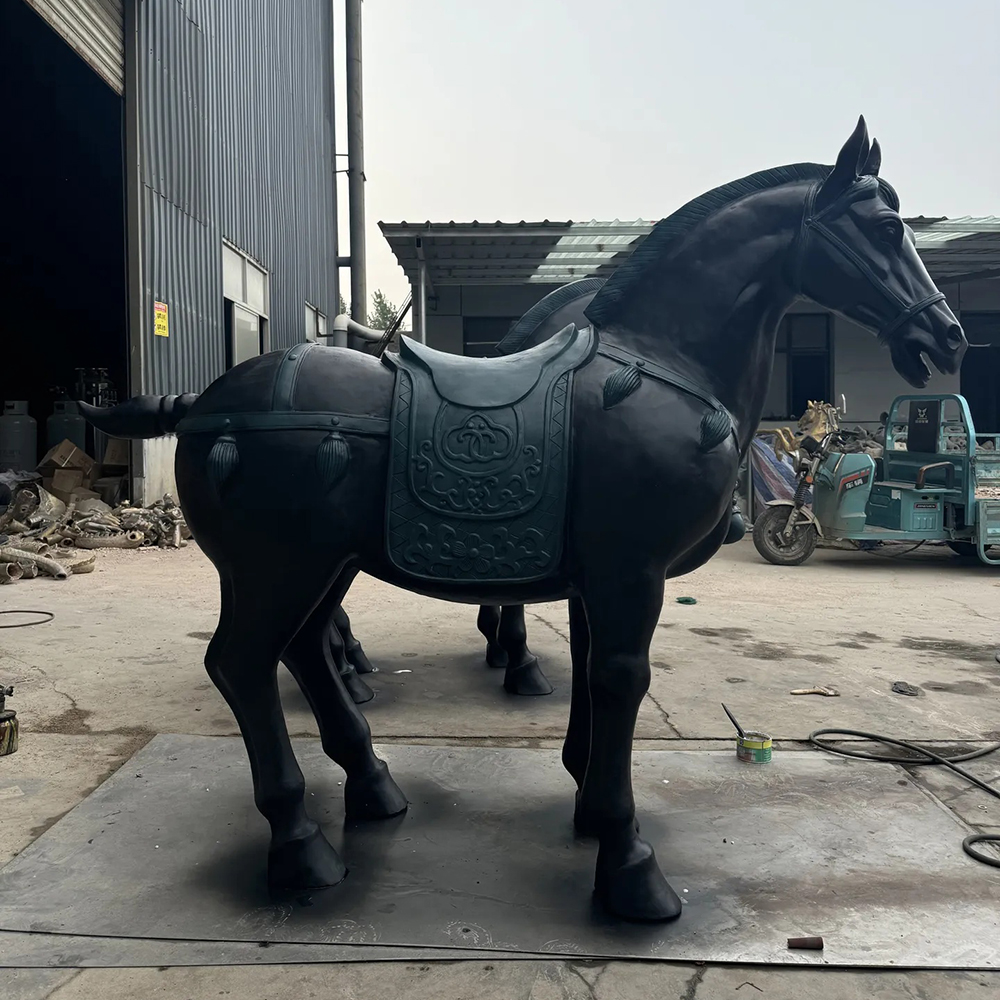 Oriental Horse Statue with Traditional Saddle Ornaments