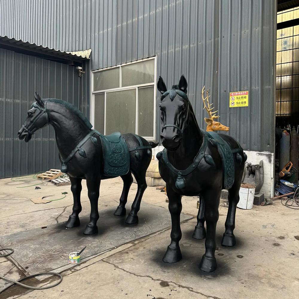 Pair of Oriental Horse Statues with Bridles