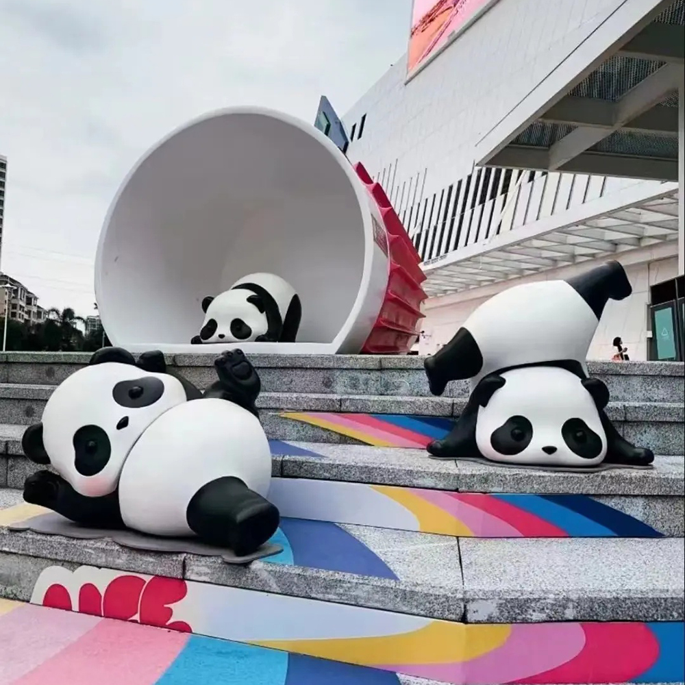 Playful stainless steel Cartoon Panda Sculpture collection