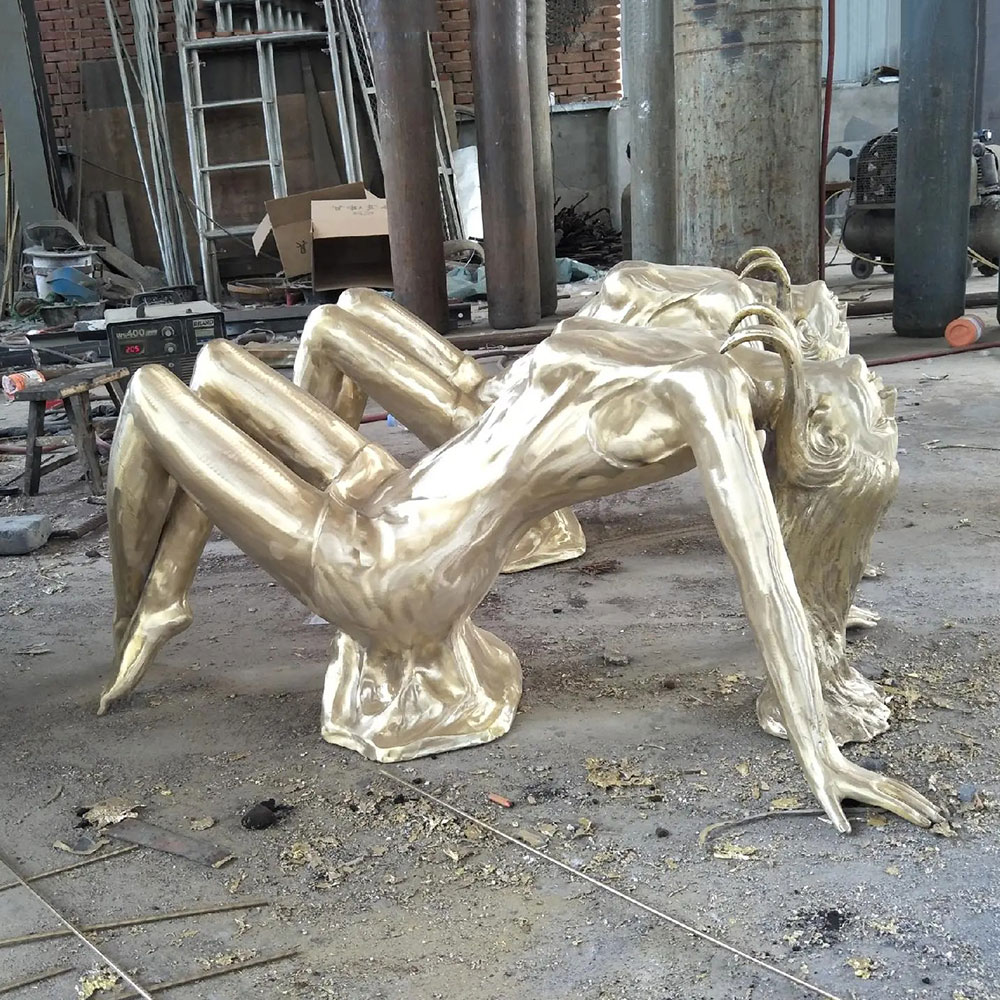 Polished Bronze Woman Sculpture Coffee Table Female Figure