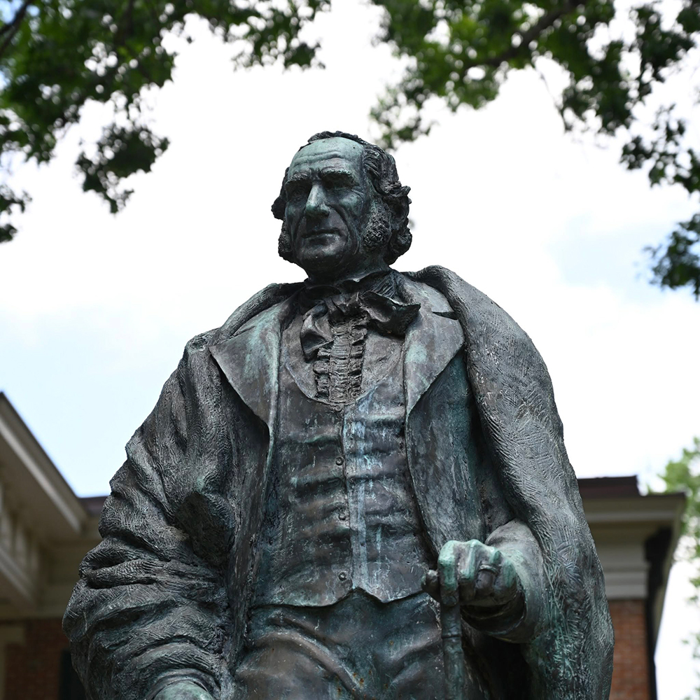 Sam Houston bronze sculpture with weathered patina