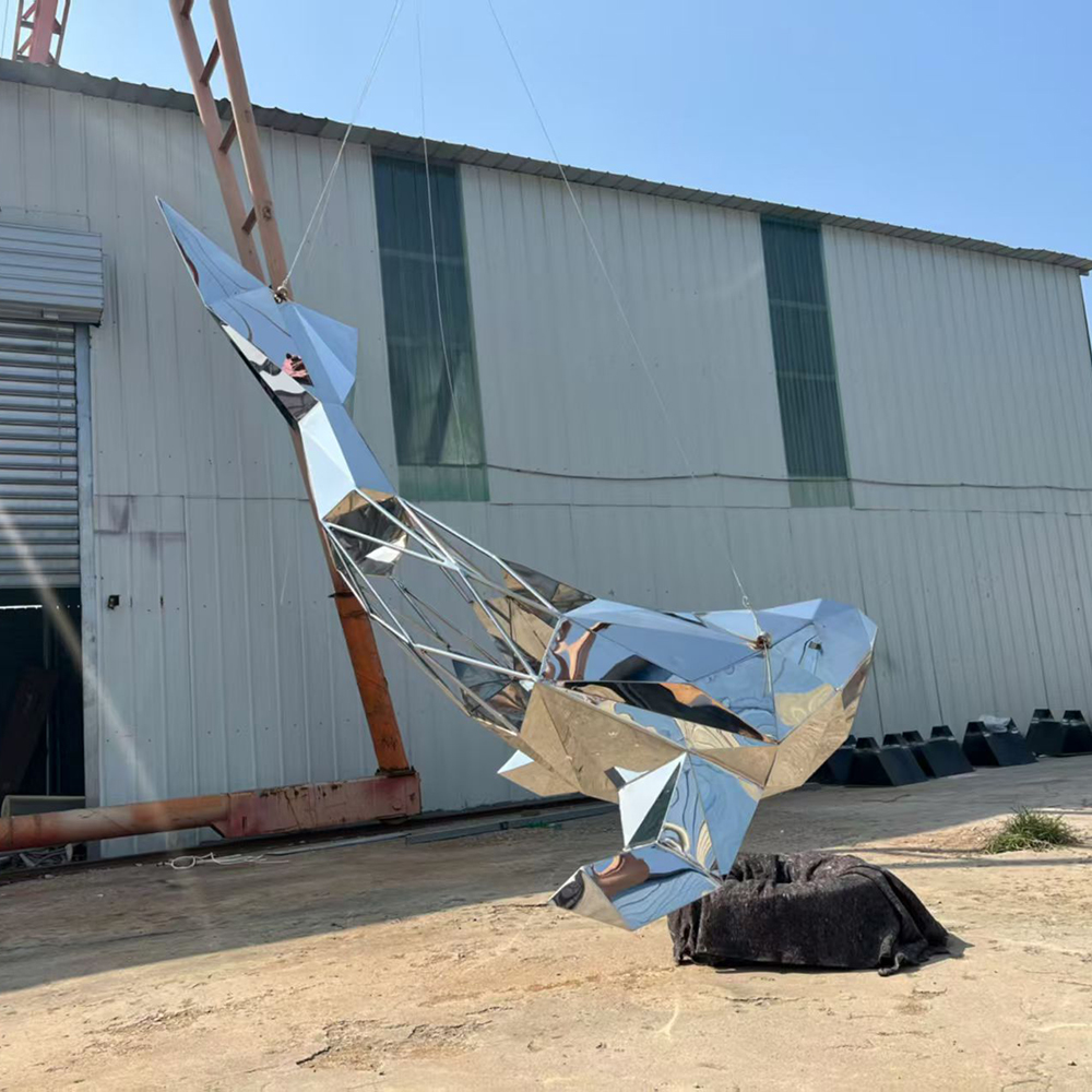 Stainless Steel Whale Art Sculpture with Geometric Panels