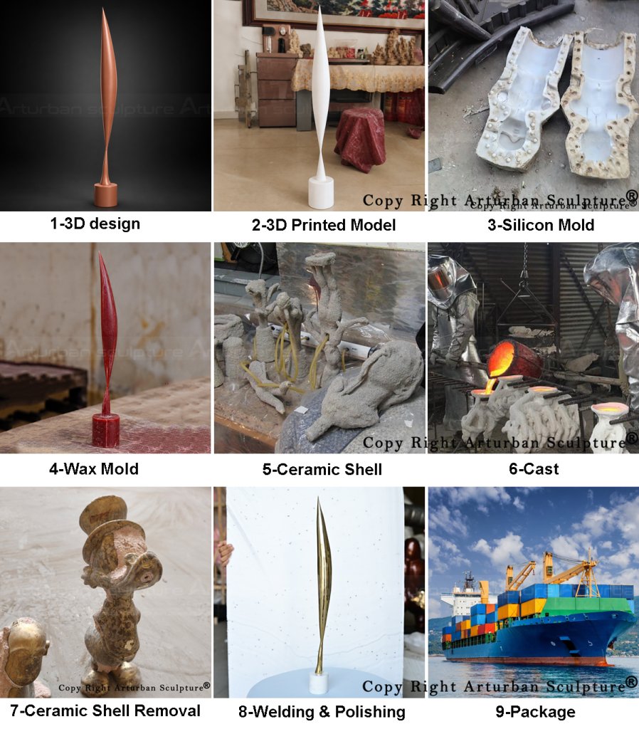 production process of brass bird in space sculpture